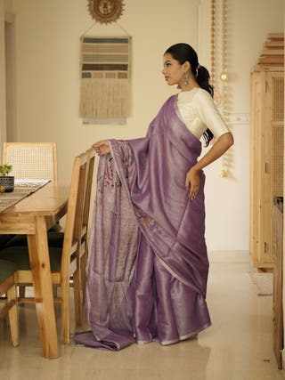 Lavender Whisper Handwoven Linen Saree