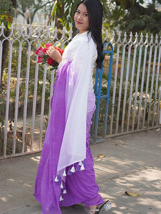 Liliac Lush Pure Cotton Solid Shaded Saree With Tassels  Without Blouse Piece