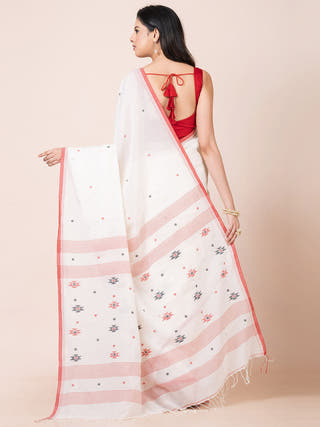 Jamdani Motifs Cotton Saree Offwhite OCAU