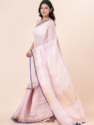 Lavender Dream - Pure Linen Saree With Zari Border Without Blouse Piece