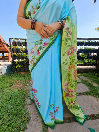 Lavanya Hand Painted Cotton Mul Mul Saree