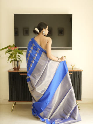 Blue Silk Saree With Zari Work