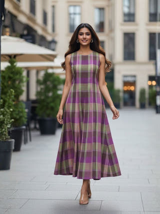 Hannah Checkered Cotton Maxi Dress
