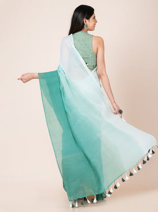 Pure cotton solid shaded saree with tassels l Teal Ocau