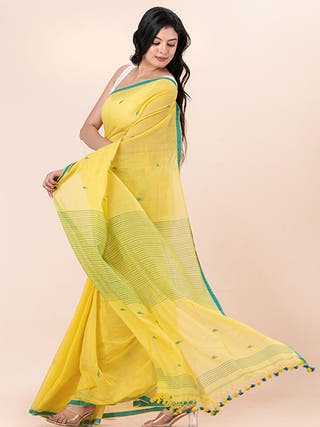 Mimosa - Pure Cotton Saree With Jamdani Motifs Without Blouse Piece