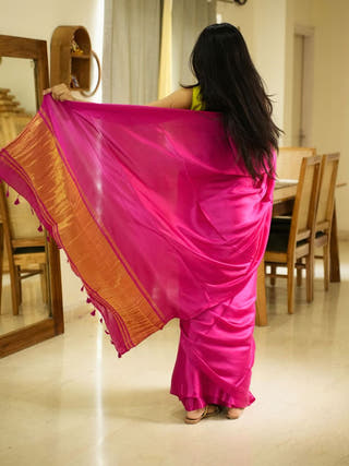 Rani Radiance Pink Silk Saree with Gold Zari Border