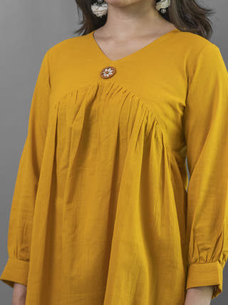 Hand-Embroidered Dress in Golden Yellow Moralfibre