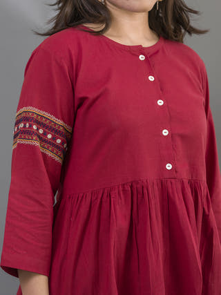 Embroidered Hand Detailed Dress In Red Moral Fibre