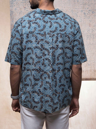 Unisex Cotton Handprinted Ajrakh Brushstroked Camp Collar Shirt Inkriti