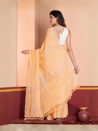 Sun Mist Pure Linen Striped Saree | Pastel Yellow