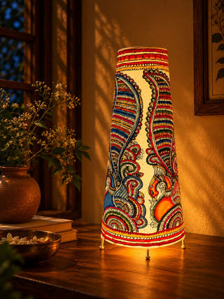 Peacock Hand Painted Leather Lamp