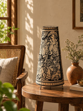Dashavathar Hand Painted Table Lamp - Black