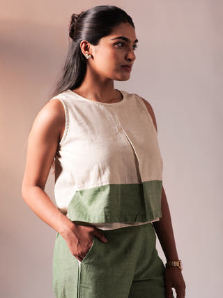 Flexi Top Pant Set Olive & White