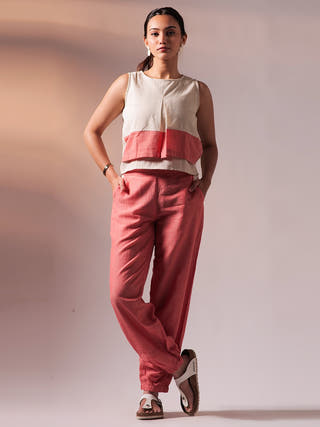 Flexi Top Pant Set Peach & White