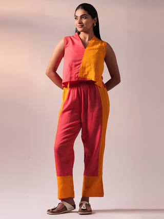 Half n Half Top Pant Set Fuschia