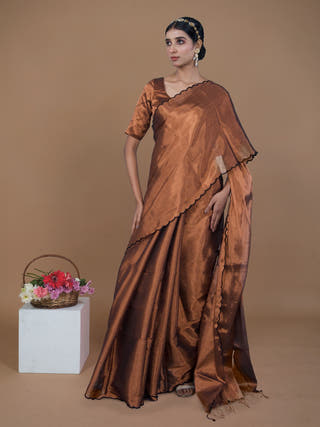 Shaili Copper Handwoven Tissue Saree