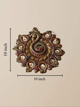 Peacock Nine Diya Plate