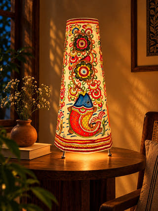 Fish And Floral Tholu Bommalata Table Lamp - Multicolor