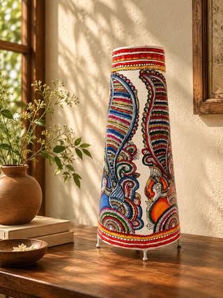 Peacock Hand Painted Leather Lamp