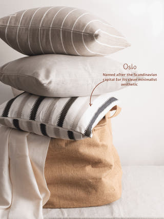 Oslo Black and Beige Striped Cotton Cushion Cover