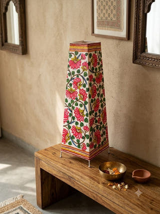 Lotus Hand Painted Leather Floor Lamp - Pink