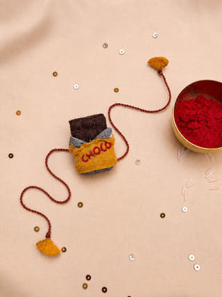 Hand Embroidered Chocolate Rakhi | Yellow