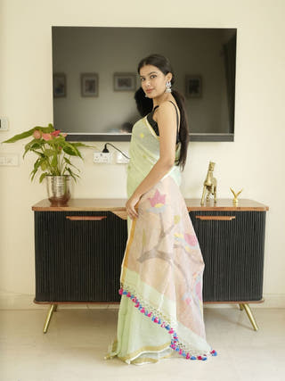 Green Paithani Linen Saree