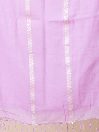 Gleam & Glam | Pure Cotton Saree With Zari Stripes | Light Purple Ocau