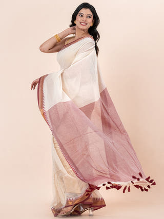 Ruby Glow - Pure Cotton Saree With Kanchi Border Without Blouse Piece