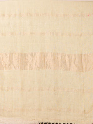 Linen Solid Saree with Zari Cream OCAU