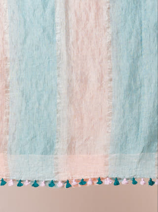 Seashell Hues Pure Linen Multicolor Saree  Without Blouse Piece