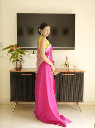 Pink Banarasi Silk Saree With Zari Border