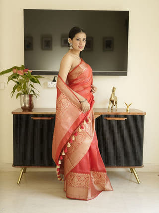 Red-Gold Tissue Silk Saree