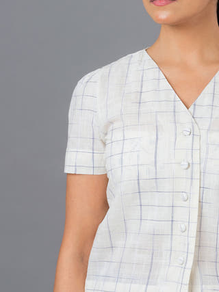 Disappearing Check Button Down Top Blue Ocau