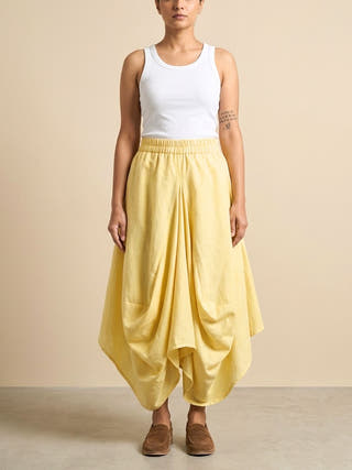 Hary- Butter Yellow Draped Harem Skirt