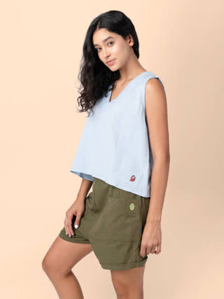 Vezee Sleeveless Blue V-neck Top