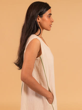 Moral Fibre Sleeveless V Neck Ecru Dress Moral Fibre Ecru