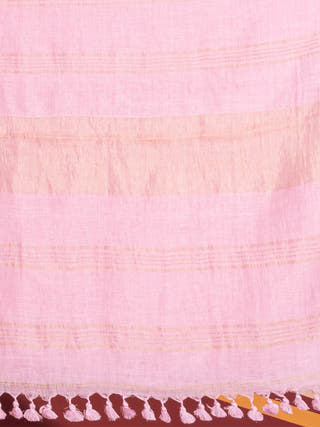 Linen Bloom Pure Linen Solid Saree With Zari Border | Pink
