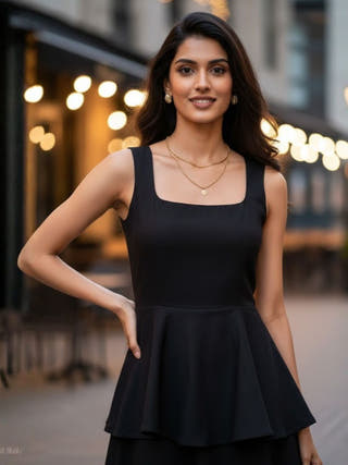 Nina Black Frilled Cotton Midi Dress
