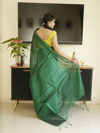 Green Glass Tissue Silk Saree