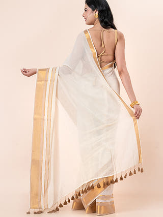 Kanak - Pure Cotton Saree With Zari Border Without Blouse Piece