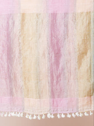 Macaron Magic Pure Linen Multicolor Saree  Without Blouse Piece