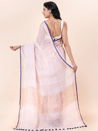 Lavender Dream - Pure Linen Saree With Zari Border Without Blouse Piece