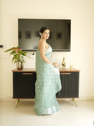 Turqoise Banarasi Silk Saree