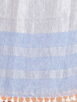 Cloud Wishper Pure Linen Solid Saree With Zari Border | Sky Blue