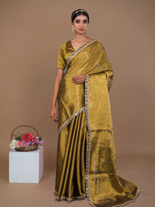 Swarangi Golden Handwoven Tissue Saree