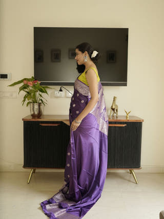 Purple Banarasi Silk Saree With Zari Border