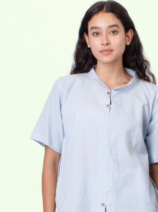 Jude Mandarin Collar Blue T-Shirt