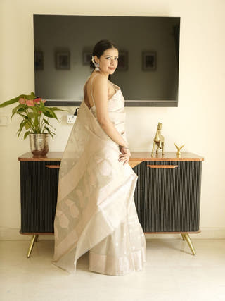Ivory Banarasi Silk Saree