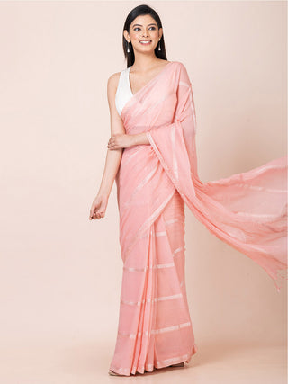 Gleam & Glam Cotton Zari Saree Coral OCAU